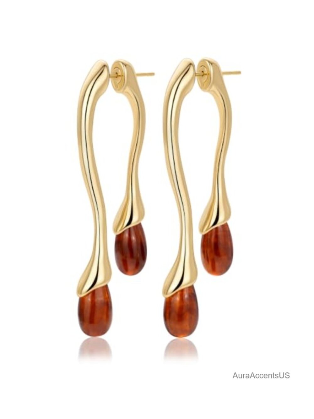 Gold Plated Front Back Dangle Drop Earrings Chunky Resin Statement